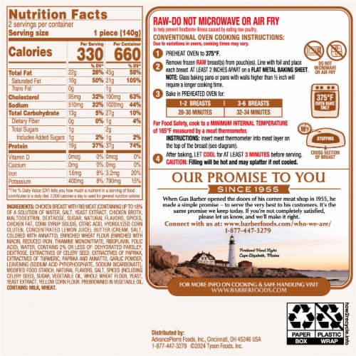 Barber Foods® Kiev Garlic Butter & Parsley Breaded Raw Stuffed Chicken Breasts Perspective: back