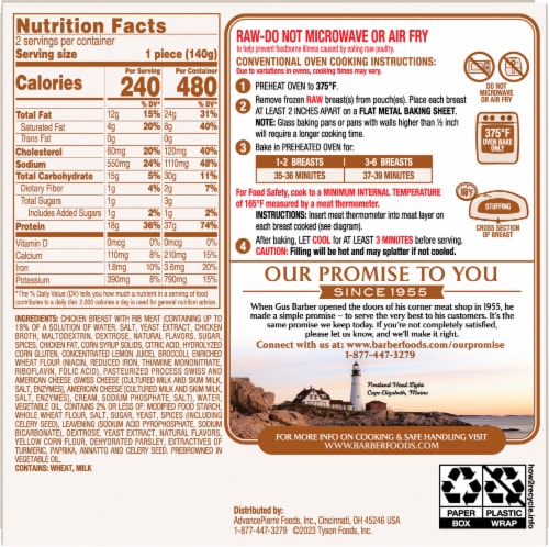 Barber Foods® Broccoli & Cheese Breaded Raw Stuffed Chicken Breasts Perspective: back