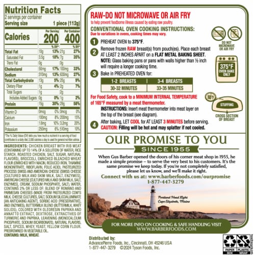 Barber Foods® Broccoli & Cheese Fit & Flavorful Stuffed Chicken Breasts Perspective: back