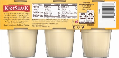 Kozy Shack Rice Pudding Snack Cups, Gluten Free Dessert Perspective: back