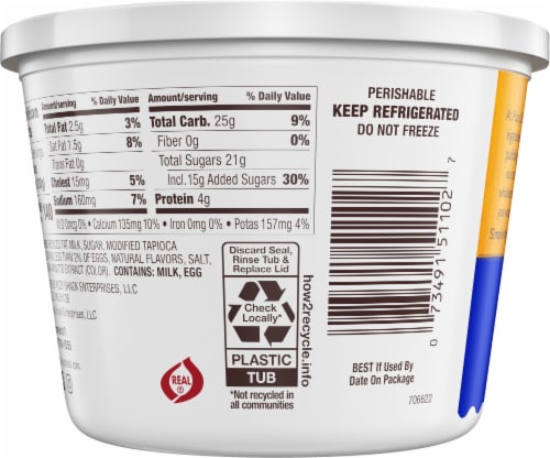 Kozy Shack Vanilla Pudding Tub, Gluten Free Dessert Perspective: back