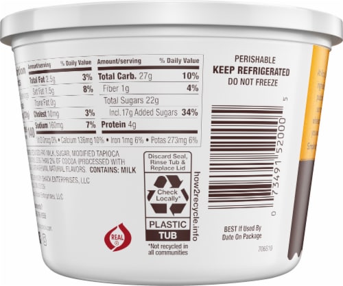 Kozy Shack Chocolate Pudding Tub, Gluten Free Dessert Perspective: back