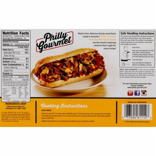Philly Gourmet® 100% Pure Beef Sliced Sandwich Steaks Perspective: back