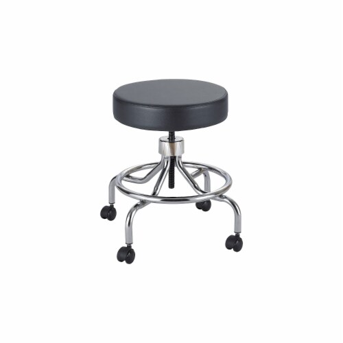 Safco Low Base Screw Lift Lab Stool - Black Vinyl Seat - Black - 1 Each