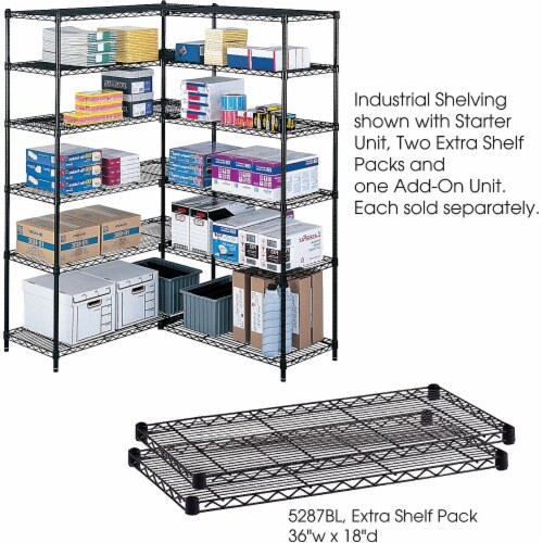 Safco Extra Shelves 36 x18  1250 lbs/Shelf 2/CT Black 5287BL Perspective: back