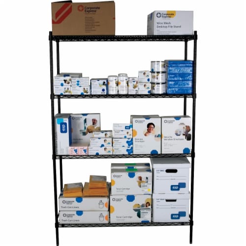 Safco Industrial Wire Shelving Starter Kit Four-Shelf 48w x 18d x 72h Black 5291BL Perspective: back