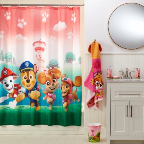 Paw Patrol Girls Shower Curtain with Hooks - Skye Rolls On Perspective: back