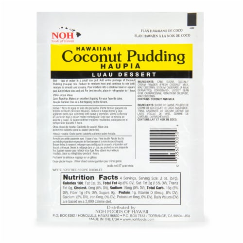 NOH of Hawaii Hawaiian Coconut Pudding Mix Perspective: back