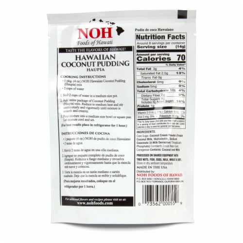 NOH Hawaiian Coconut Pudding Mix Perspective: back