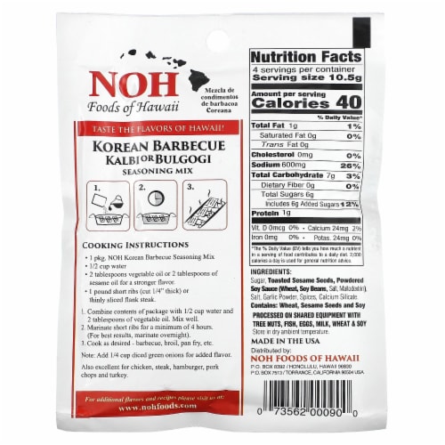 NOH of Hawaii Korean Barbecue Seasoning Mix Perspective: back