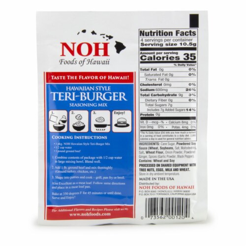 NOH Hawaiian Teri-Burger Seasoning Mix Perspective: back