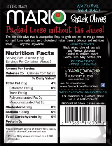 Mario® Ripe Natural Sea Salt Pitted Snack Olives