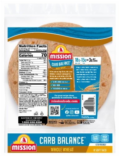Mission® Carb Balance® Low Carb Whole Wheat Soft Taco Tortillas Perspective: back