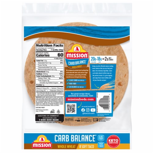 Mission Carb Balance Soft Taco Size Whole Wheat Flour Tortillas Perspective: back