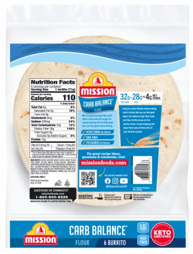 Mission Carb Balance Burrito Size Flour Tortillas Perspective: back