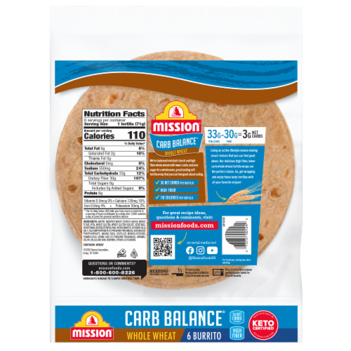 Mission Carb Balance Burrito Size Whole Wheat Flour Tortillas Perspective: back