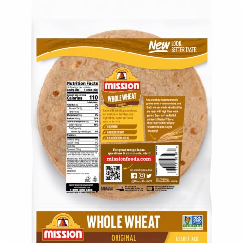 Mission® 100% Whole Wheat Soft Taco Flour Tortillas Perspective: back