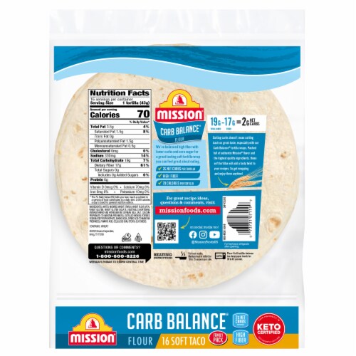 Mission Carb Balance Soft Taco Size Flour Tortillas Family Pack Perspective: back