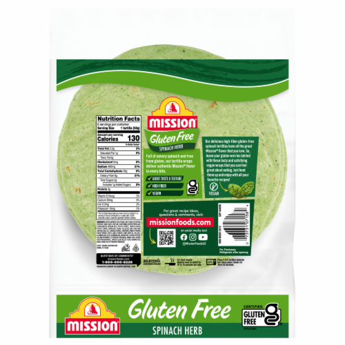 Mission Gluten Free Spinach & Herb Tortilla Wraps Perspective: back