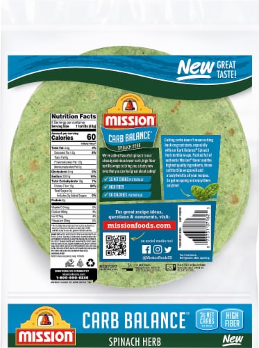 Mission® Carb Balance® Low Carb Spinach Herb Tortilla Wraps Perspective: back