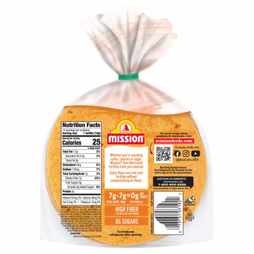Mission Zero Net Carbs Sriracha Ranch Street Tacos Size Flour Tortillas Perspective: back