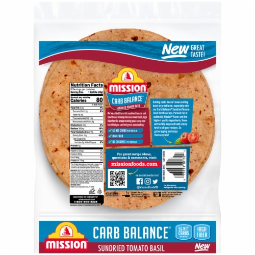 Mission® Carb Balance® Low Carb Sundried Tomato Basil Tortilla Wraps Perspective: back