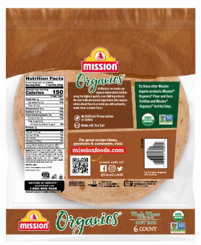 Mission Organic Whole Wheat Tortillas Perspective: back