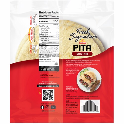 Mission® Fresh Signature® Original Pita Breads Perspective: back