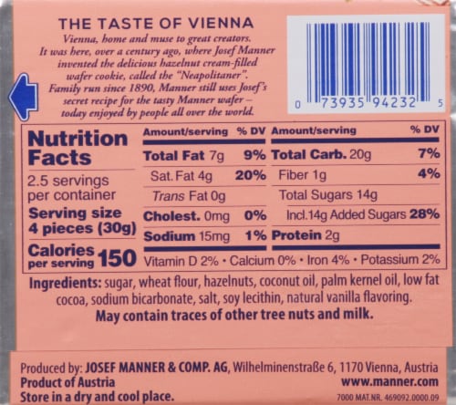 Manner Vienna Hazelnut Wafer Cookies Perspective: back