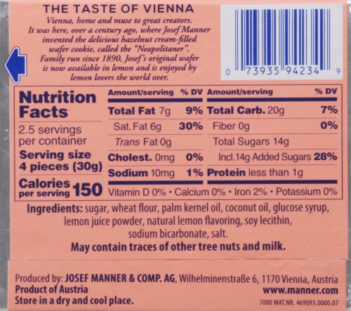 Manner Vienna Lemon Wafer Cookies Perspective: back