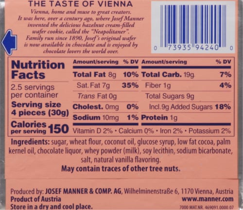 Manner Vienna Chocolate Wafer Cookies Perspective: back