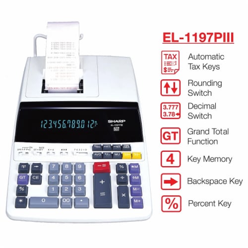 Sharp Calculator,Print 12-Digit EL1197PIII Perspective: back