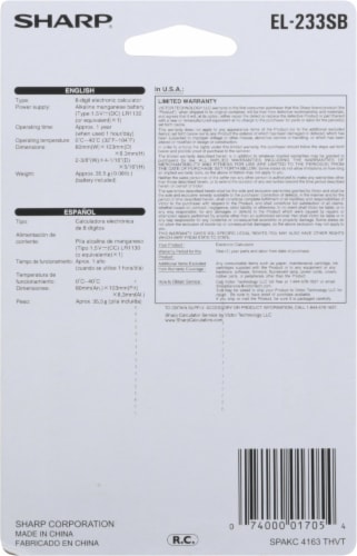 Sharp® EL-233SB 8 Digit Pocket Calculator - White Perspective: back