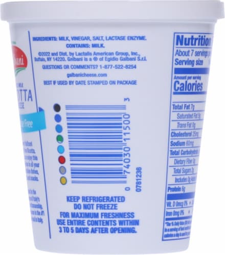 Galbani Whole Milk Lactose Free Ricotta Cheese Perspective: back