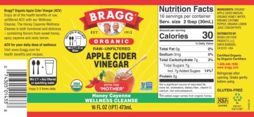 Bragg® Organic Apple Cider Vinegar Honey Cayenne Wellness Cleanse Perspective: back