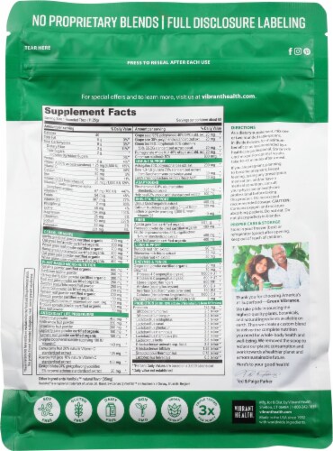 Vibrant Health® Plant-Based Superfood Green Vibrance Drink Powder Perspective: back