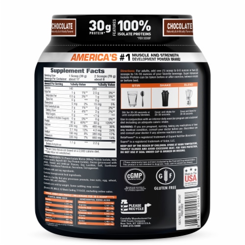 Body Fortress® Super Advanced Chocolate Isolate Protein Powder Perspective: back