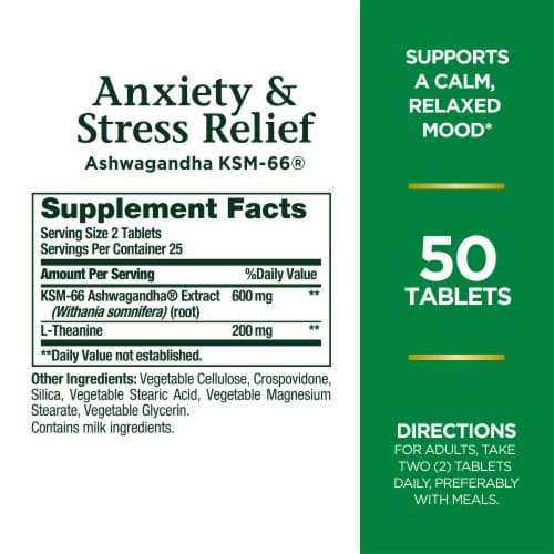 Nature's Bounty Anxiety & Stress Relief Ashwagandha Tablets, KSM 66, 50 ct  - Kroger