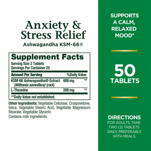 Nature’s Bounty Anxiety & Stress Relief Ashwagandha Tablets, KSM 66 Perspective: back