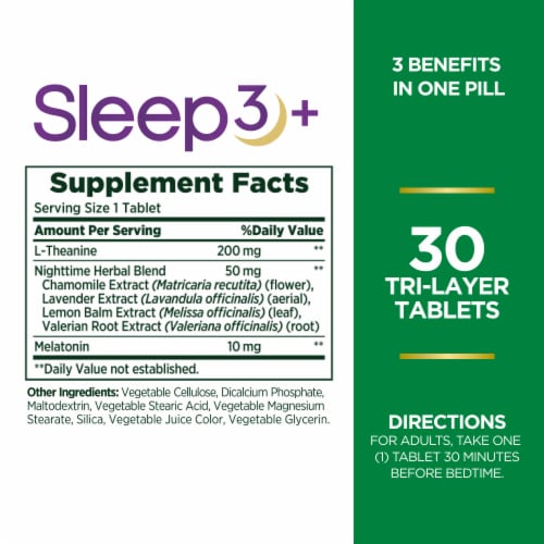Nature's Bounty Sleep3 Melatonin Drug Free Sleep Aid Tri-Layered Tablets, 10 Mg Perspective: back