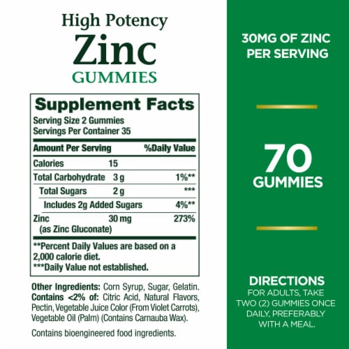 Nature's Bounty Zinc Immune Support Gummies, 30 Mg, Mixed Berry Flavor Perspective: back