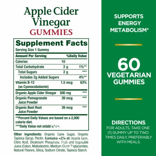 Nature's Bounty® Apple Cider Vinegar Vegetarian Gummies 500mg Perspective: back