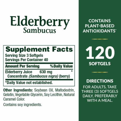 Nature's Bounty Sambucus Elderberry 630mg Softgels Perspective: back