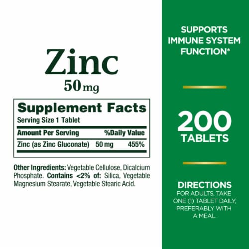 Nature's Bounty Zinc, Immune and Antioxidant Support, 50mg Caplets Perspective: back