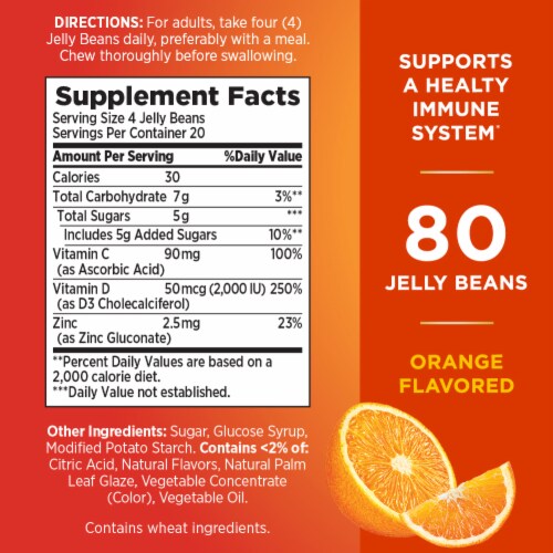 Nature's Bounty Vitamin C, D, & Zinc for Immune Support Jelly Beans, Orange Perspective: back