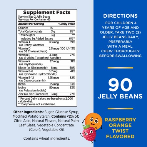 Nature’s Bounty Kids Multi Jelly Bean Multivitamin Supplements, Raspberry Orange Flavor Perspective: back
