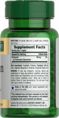Nature's Bounty Dietary Potassium Capletss, 99 mg, 100 Ct Perspective: back