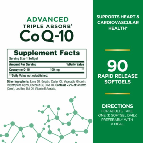 Nature’s Bounty Advanced Triple Absorb Co Q-10, Heart Health, Rapid Release Softgels Perspective: back