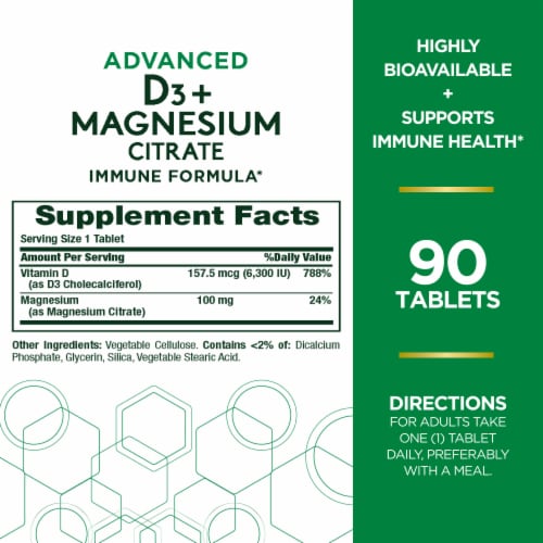 Nature’s Bounty® Advanced Vitamin D3 with Magnesium, Immune and Bone Supplement Tablets Perspective: back