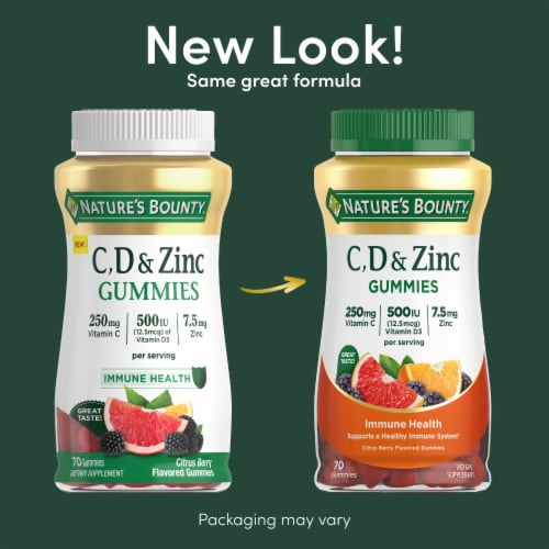 Nature’s Bounty Vitamins C, D3, & Zinc, Immune Support Gummies, Citrus Berry Perspective: back
